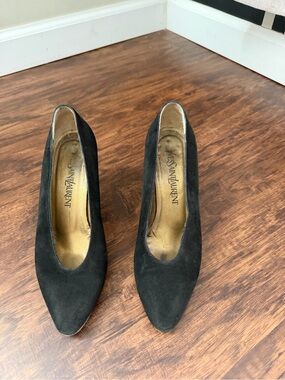 Vintage Saint Laurent Black Suede Pointed-Toe Pumps